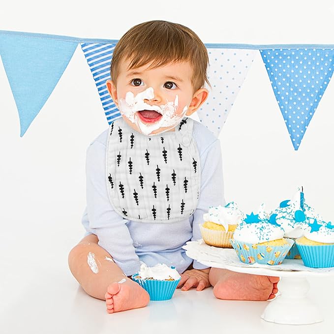 Zainpe 6Pcs Snap Muslin Cotton Bibs for Baby Love Heart Milk Letter Pattern Bib with 6 Absorbent Soft Layers, Machine Washable Burp Cloths for Infants Newborns Toddlers Drooling Feeding and Teething