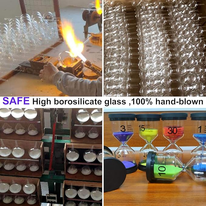 Hourglass Sand Timers 1/3/5/10/15/30 Minutes, Colorful Sand Clock for Kids, Mini Plastic Sand Watch for Games Classroom, Small Glass Sandglass Timer Set (Pack of 6)