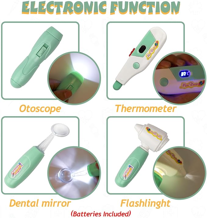 Liberry Doctor Kit for Toddlers 3-5 Years Old, 18-Piece Doctor Bag Pretend Play Toys, Durable Medical Kit with Toy Stethoscope, Green for Kids