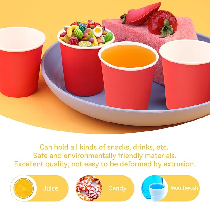 100 Pack 3oz Red Paper Cups,Mouthwash Cups, Disposable Bathroom Cups,Small Paper Cups 3oz Ideal for Bathroom,Supermarket,Birthday Party,Picnic and BBQ