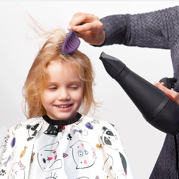 Kids Barber Cape with Neck Duster Brush, Professional Salon Hair Cutting Cape with Adjustable Snap Closure(Cartoon Cat)