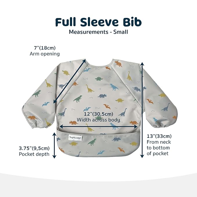 Tiny Twinkle Long Sleeve Bib for Babies & Toddlers – Waterproof Smock Bib for Eating – Machine Washable & Mess-Proof, Baby Feeding Essential & Baby Shower Must-Have(Dinosaur, 6–24M)