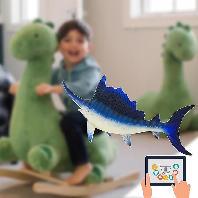 Gemini&Genius Sea Animal Sailfish Action Figure Soft Rubber 17” Swimming Pool Bathtub Toys, Realistic Ocean Animals Swordfish Educational and Role Play Toys for Kids and Collectors (Blue Sailfish)