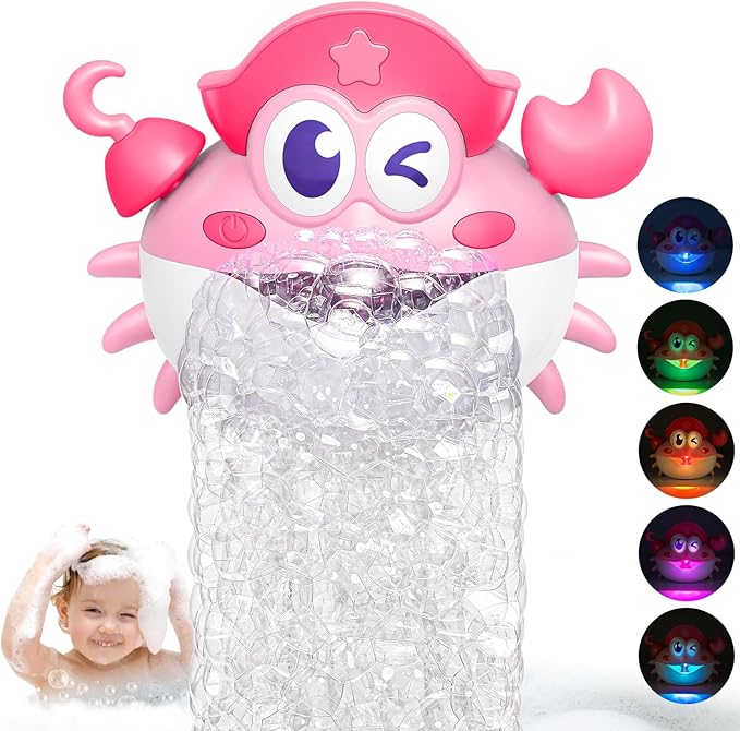 Bath Toys,Crab Baby Bath Toys Light Up Bath Bubble Machine with Colourful RGB Light Great Birthday Gift for Boys and Girls Toddler Toy for Kids Ages 1-3 4-8