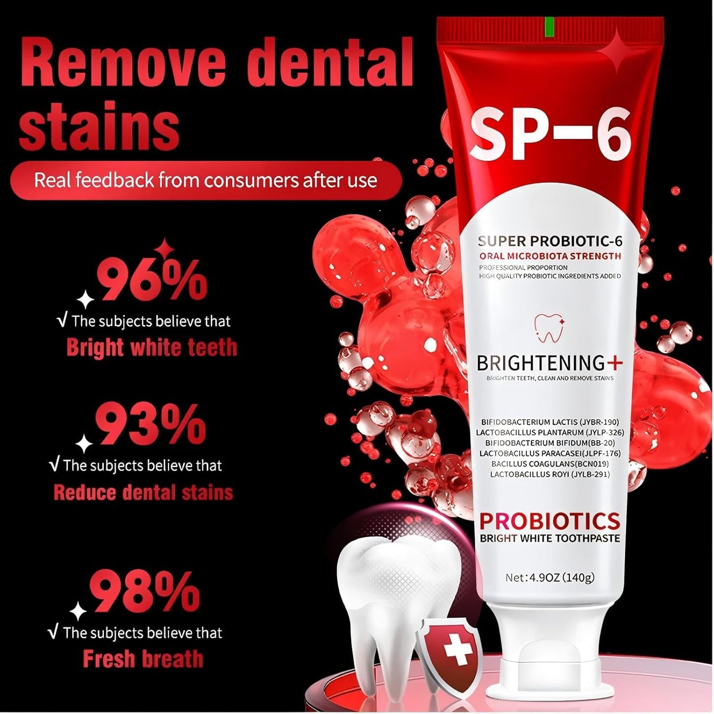 Sp-6 Probiotics Whitening Toothpaste, Sp-6 Ultra Whitening Toothpaste, Enhanced Formula with Enamel-Safe, Fluoride-Free, Fresh Breath Mint Flavor for Oral Health (2)