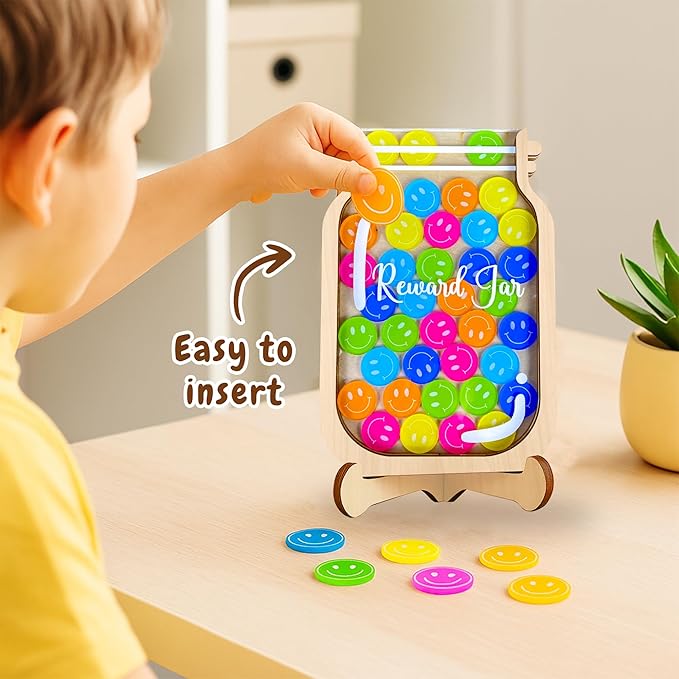 Reward Jar, Magnetic Reward Jar For Kids, 45 Smiley Tokens, Behavior Chart For Kid Home, Classroom Reward System, Reward Jar Classroom, Magnetic Reward Jar For Classroom, Class Reward Jar Magnetic