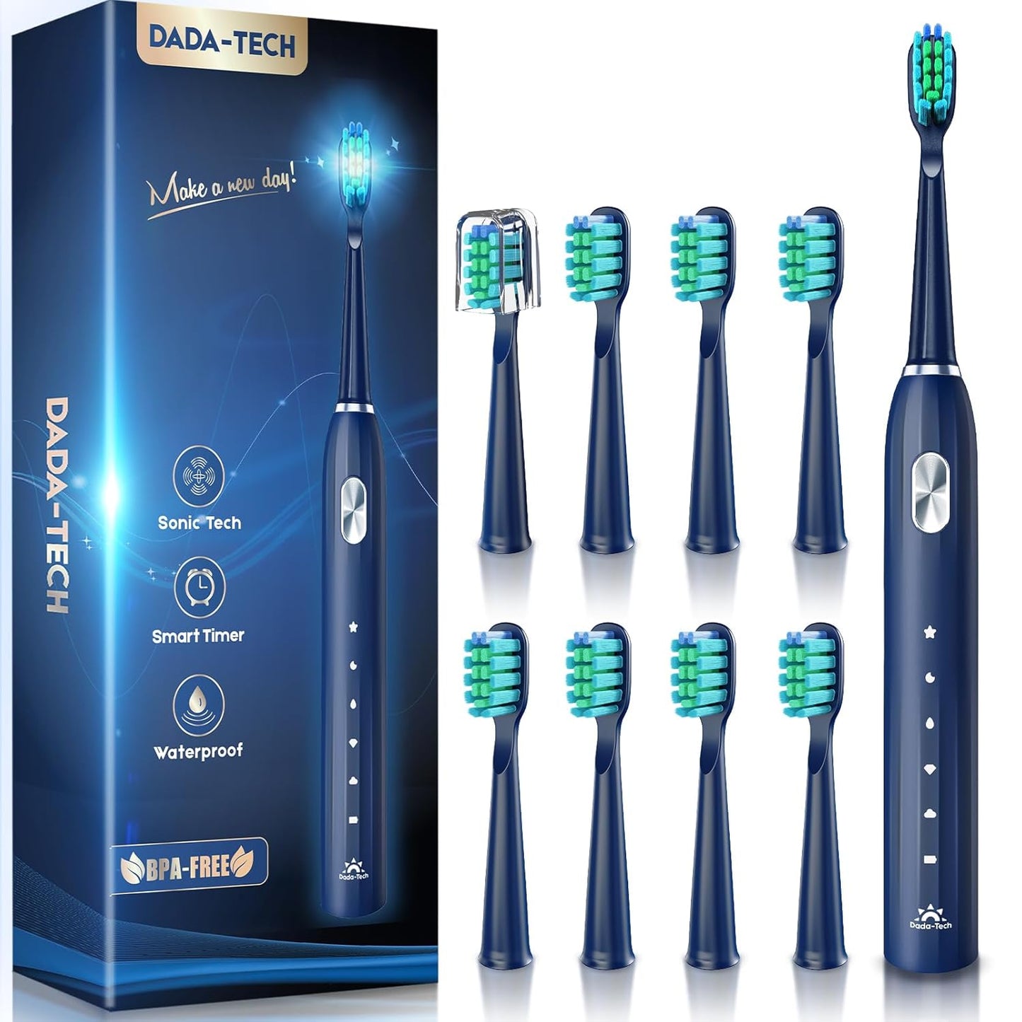 Electric Toothbrush for Adults Kids Electric Toothbrush Rechargeable Sonic Toothbrush Ultrasonic Toothbrush with Timer, 9 Brush Heads, 5 Cleaning Modes 4-Hour Charge Lasts 60 Days (Blue 8-12)