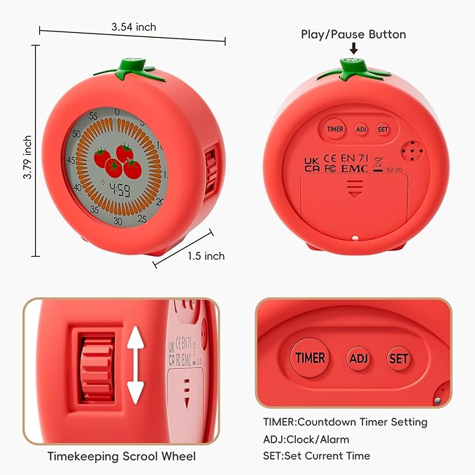 Visual Timer for Kids, 299-Minute Cute Kids Pomodoro Timer with Eye-Protection Screen & Protective Case, Homeschool Supplies Study Teaching Time Management Tool
