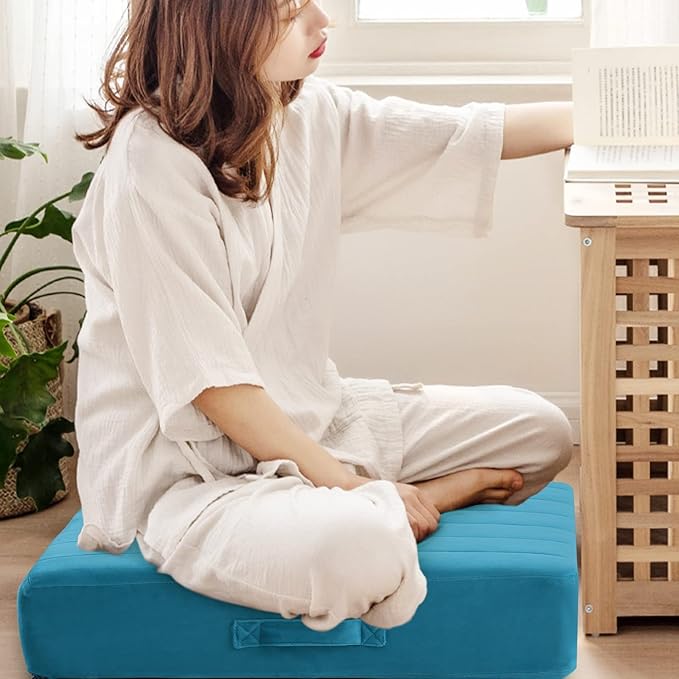 MeMoreCool Square Floor Pillow Seating for Adults Kids, Large Meditation Cushion Floor Pillow with Thick Foam & Soft Tufted Cover, Washable Big Pillow Seat Floor Cushion for Sitting Yoga 22" Blue