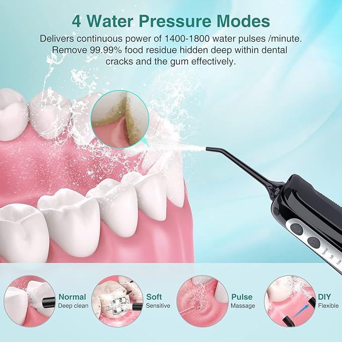 Cordless Water Dental Flosser Teeth Cleaner with Tips Case, INSMART Professional 300ML Tank DIY Mode USB Rechargeable Oral Irrigator for Home and Travel, IPX7 Waterproof 4 Modes Irrigate for Oral Care