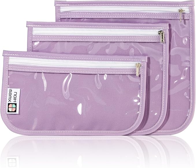 TSA Approved Toiletry Bag, Set of 3 Clear Travel Toiletry Bag Quart Size Zipper Travel Pouch, Waterproof Makeup Cosmetic Bag for Women Men Kids Toiletries Carry on, PurpleX