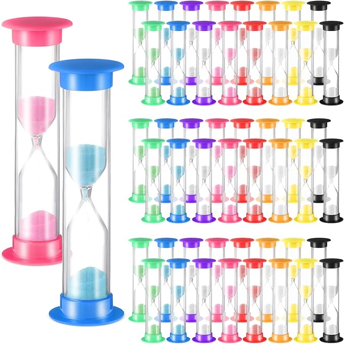 Queekay 48 Pcs 2 Minute Sand Timer for Kids, Mini Hourglass Bulk Sand Clock Timer for Adult Kids in Classroom Kitchen Games Office School(Colorful)