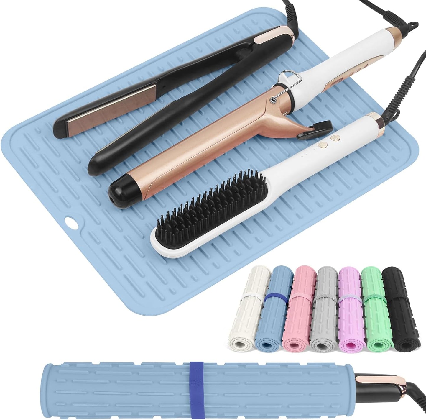 AMIJEAL Oversize Silicone Heat Resistant Mat for Hair Tools, Curling Iron Mat, Hot Tools Holder, Portable Flat Iron Hair Straightener Pad Cover for Travel Vanity Salon(14.2" x 11.0")