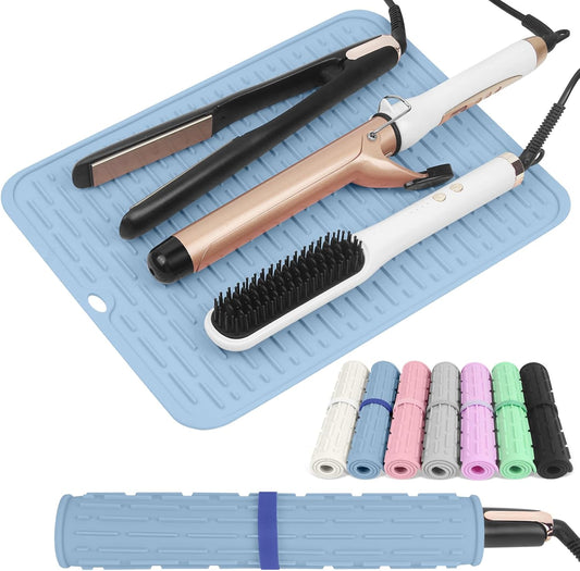 AMIJEAL Oversize Silicone Heat Resistant Mat for Hair Tools, Curling Iron Mat, Hot Tools Holder, Portable Flat Iron Hair Straightener Pad Cover for Travel Vanity Salon(14.2" x 11.0")