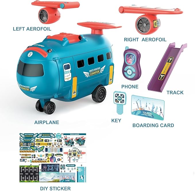 Dwi Dowellin Airplane Car Toy,Steering Wheel Toys for 3 4 5 6 Year Old Boys&Girls with Sound and Light,Toddler Educational Plane Driving Toy Gift for Kids Aged 3+, Blue