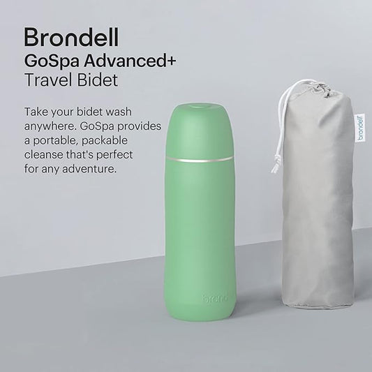 Brondell GoSpa Advanced Portable Bidet for Travel–Pop-Up Nozzle System –High-QualityCompact Bidet with Discreet Travel Bag for Convenient Storage–500mL, Green