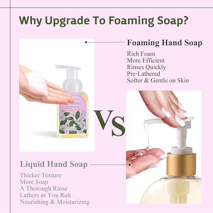 ROMIIE ZOI Natural Jasmine Foaming Hand Soap Refills 3-Pack (33.8 Fl Oz Each) with Dispenser - Plant-Based, Non-Toxic, Large Volume for Kitchen, Bathroom - Great Value Gift Set for Housewarming