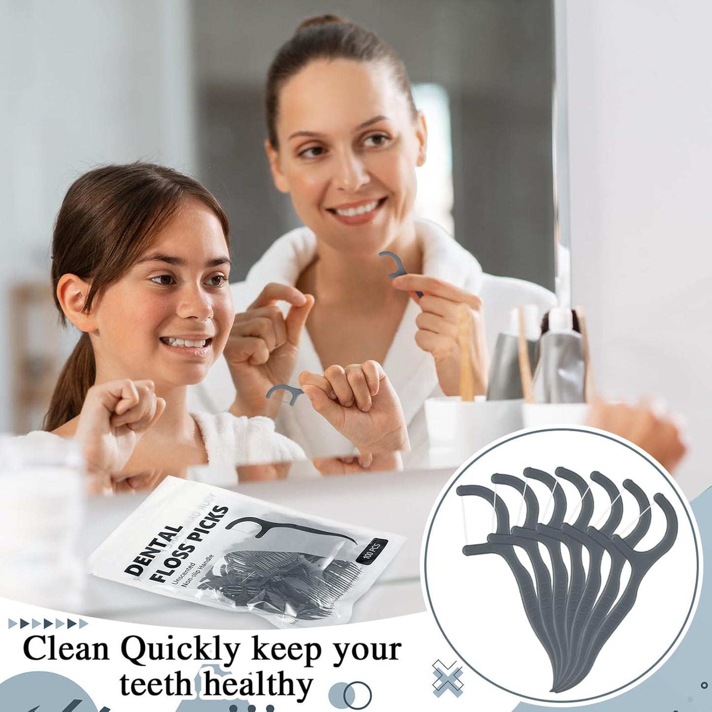 Baderke 200 Count Floss Picks Bulk Non Breakable Tooth Picks Flosser Dental Floss Sticks for Adults Teeth Cleaning Dental Flossers for Family Pack Travel(Grey)