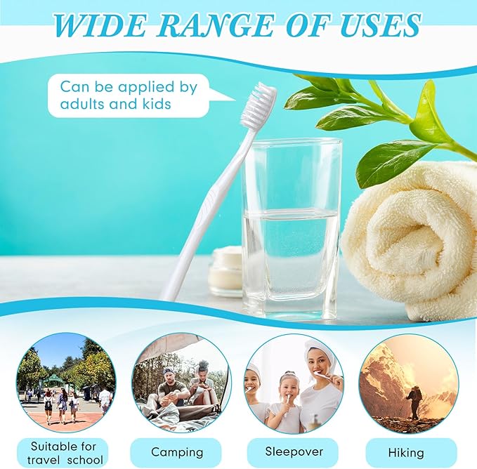 Tessco 1000 Pcs Disposable Toothbrushes Bulk Individually Wrapped Manual Soft Bristle Travel Toothbrushes Single Use Toothbrush for Homeless Hotel Toiletries Camping Office(White)