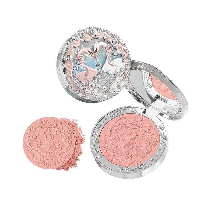 Flower Knows Swan Ballet Embossed Blush,Peachy Matte Finish,Buildable & Blendable Powder Blush for cheeks,Natural Flush for All Skin Tones(05 Dreamy Season,5g)