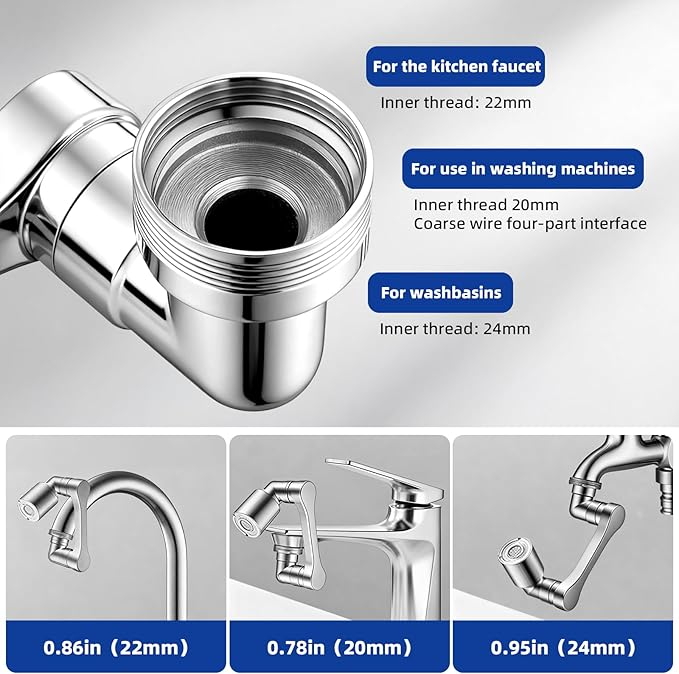 Faucet Extender, 1440°Swivel Aerator with 2 Spray Modes, for Kitchen Bathroom Sink, Helps Kids Toddlers Wash Hands & Face Washing, Fit G1/2" 55/64" 15/16"EAGZFFI