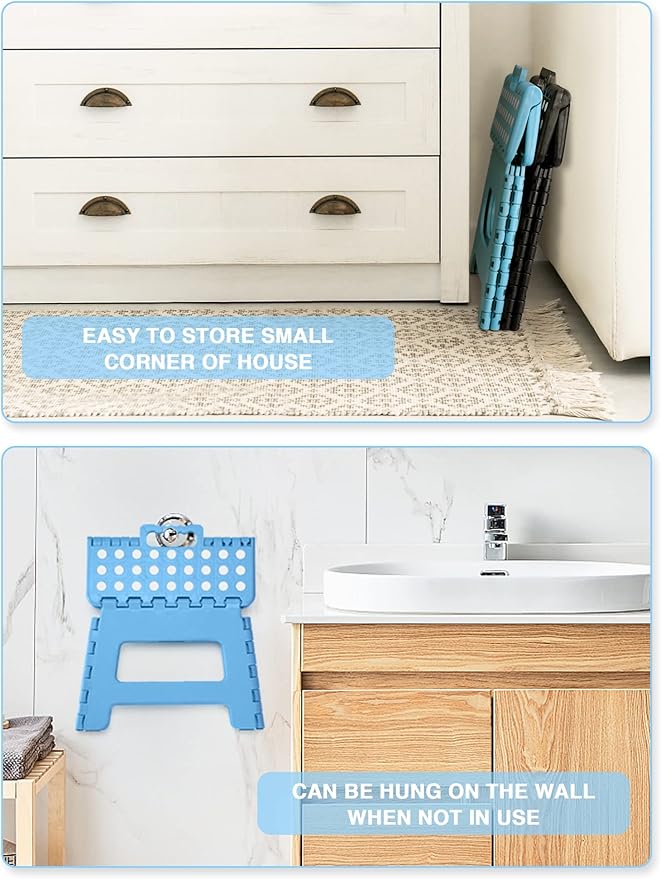 Dyforce Folding Step Stool 9", Kids Step Stool, Heavy Duty Step Stools for Adults, Compact Foot Stools, Light-Weight Toddler Step Stools for Kitchen, Bathroom, Holds Up to 300 lbs (Blue)