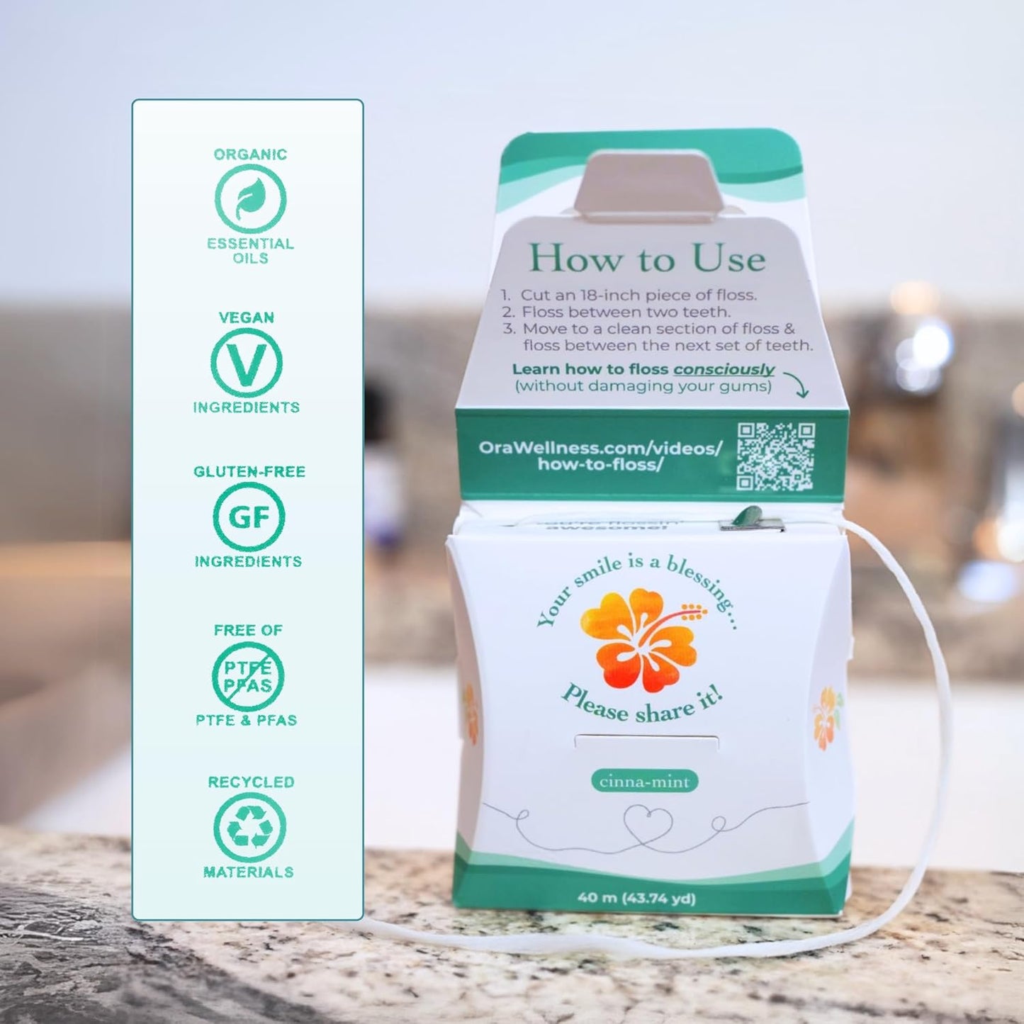 OraWellness Fantastic Floss, Waxed Dental Floss with Hydroxyapatite for Tooth & Gum Repair, Shred Resistant, Gentle & Expanding Alternative to Floss Picks, Pack of 1