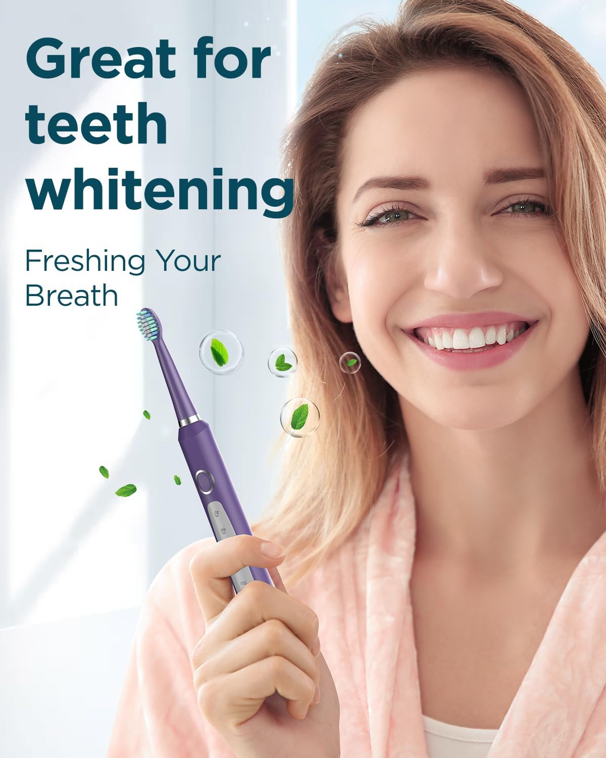 Rtauys M5 Sonic Electric Toothbrush for Adults and Kids - Rechargeable Electric Toothbrush Kids Ages 12+ and Adults with 8 Brush Heads & Travel Case, 120 Days Battery Life - Purple