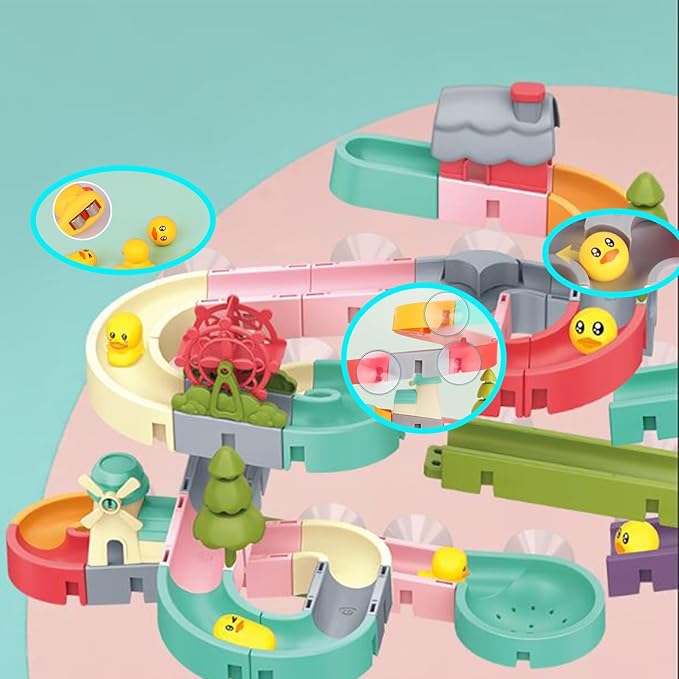 62 PCS Toddler Bath Toys for Kids Ages 3-5,Large Fun DIY Suction Cup Bathtub Mold Free Shower Toy Set,Duck Slide Building Game Toys for Ages 1 2 3 4 5 6 7 8 Year Old,Birthday Gift for Baby Boys Girls