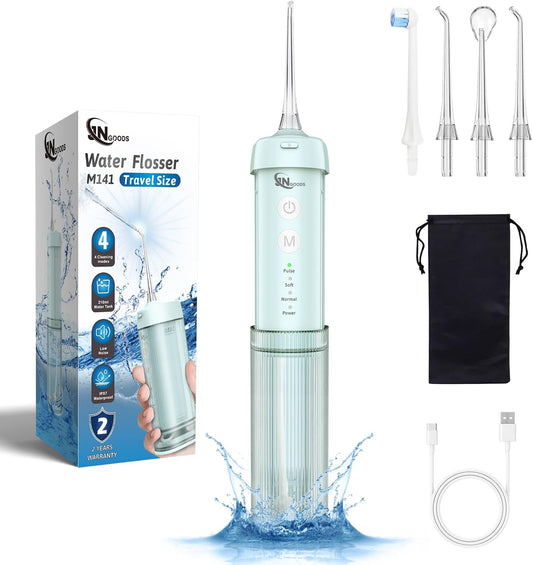 Mini Portable Water Flosser Oral Irrigator Water Teeth Cleaner Pick, Telescopic Water Tank, 4 Modes & IPX7 Waterproof, Home & Travel Water Flossers for Teeth, Braces Bridges Care. (Pearl Blue)