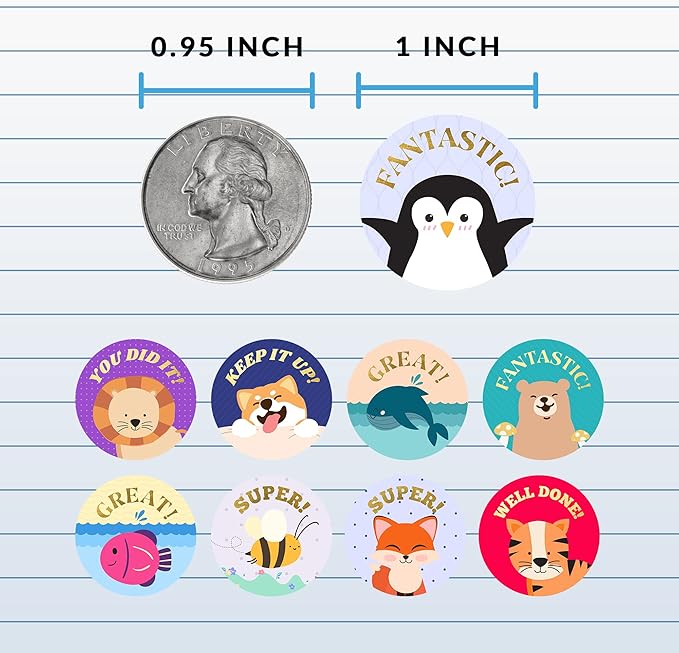 Mobiusea Creation Classroom Stickers | Gold Foil Good Job Stickers |1 Inch | 1000pcs Cute Animal Reward Sticker, Motivational Sticker for Kids, Teacher, Elementary, School, Preschool
