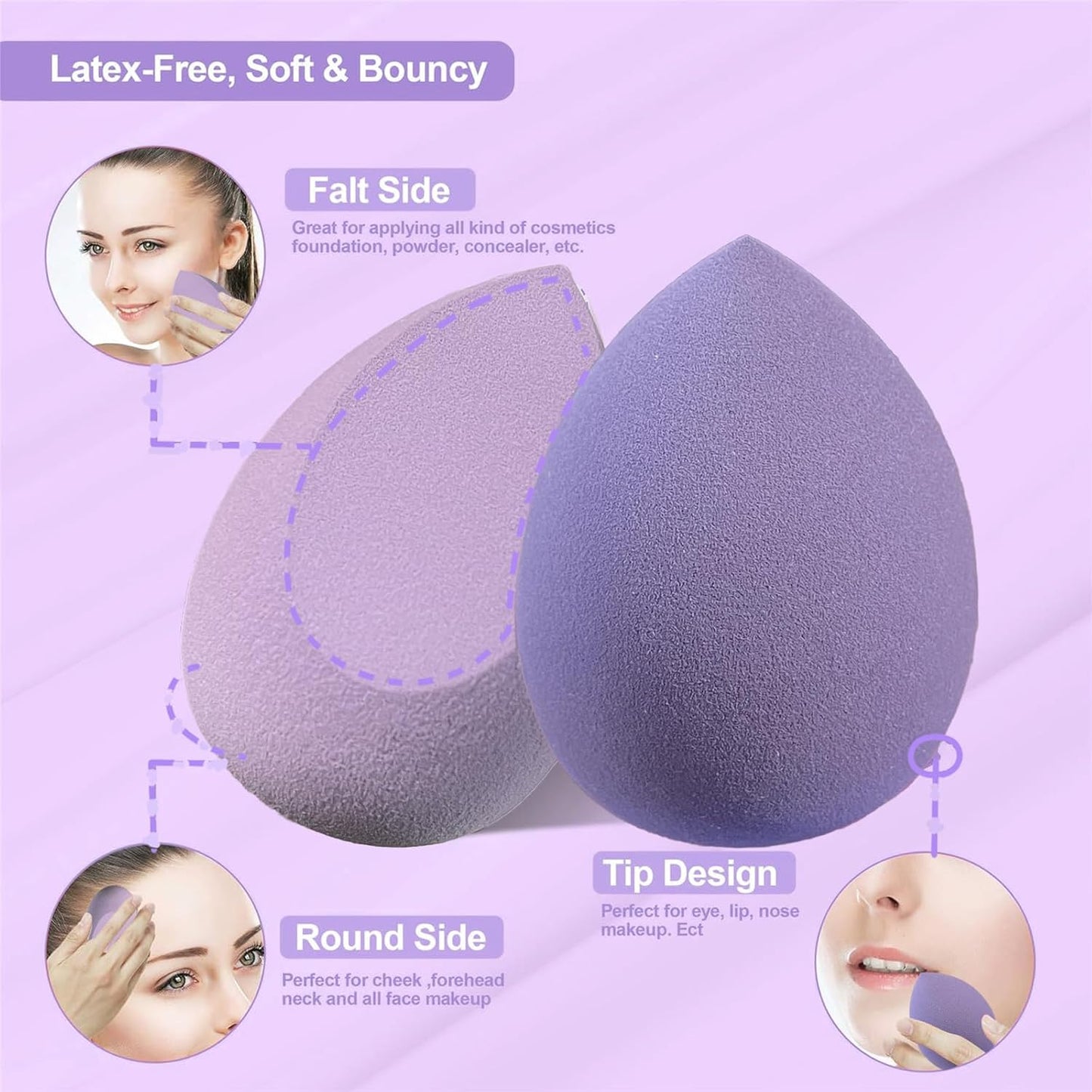 Makeup Sponge Set, 14 Pcs for Liquid Cream, and Powder Latex Free Makeup Blender Sponges Multi-colored for Makeup Application with Storage Box Purple Gifts