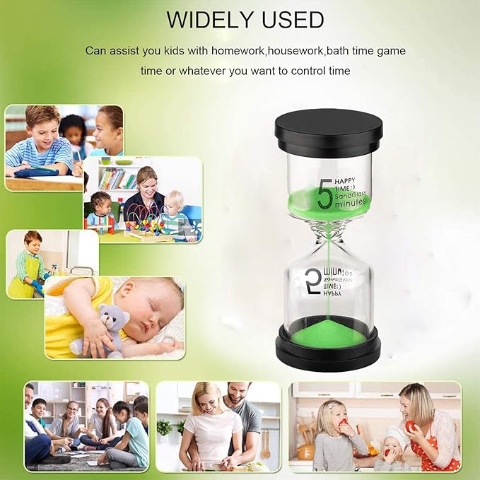 SuLiao 5 Minute Hourglass: Green Sand Clcok Timer, Colorful Sand Watch 5 Min, Plastic Reloj De Arena 5 Minutos, Large Hour Glass Sandglass for Toddler, Kitchen, Games, Classroom, Decor