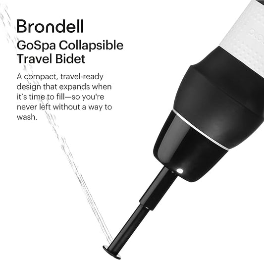 Brondell Bidet GoSpa Collapsible Travel Bidet, Compact and Discreet, with Travel Bag, 500ml, in Black