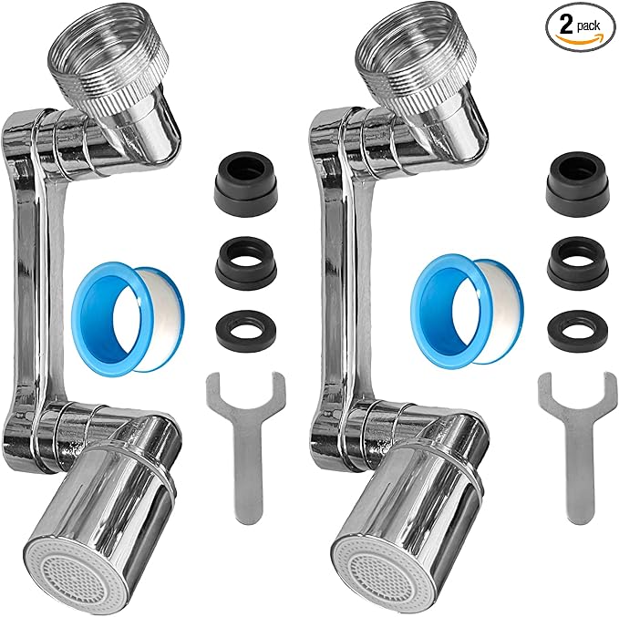 1080° faucet extender rotatable - All-Metal Swivel Faucet Extender with Dual Spray Modes, Universal Fit for Kitchen/Bathroom Sink, Anti-Splash Aerator with Tools (2 Pcs)