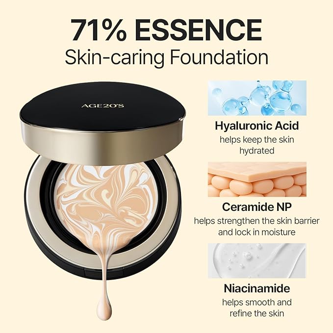 [NEW] AGE20'S Signature Essence Pact | 33W WARM HAZELNUT | Vegan Korean Cushion Foundation | Pack of 1 | Cream Foundation, Dewy & Glow Finish, Natural Coverage, SPF 50+