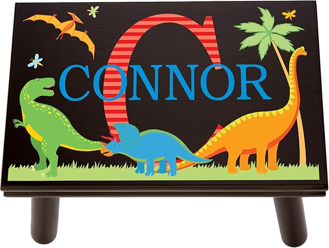 Let’s Make Memories Personalized My Own Name Step Stool - Children’s Step Stool - Sturdy Wood – Non-Toxic Paint, Sealer - Dinosaur Design - Espresso - 14’Wx9.25”Lx8.75”H - Ages 3+