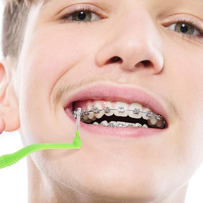 Honeydak 50 Pcs L-Shaped Interdental Brushes 5 Sizes Dental Braces Toothbrush Soft with Non-Slip Handle Angled Head Tooth Picks Floss Sticks Dental Floss Brushes for Oral Cleaning