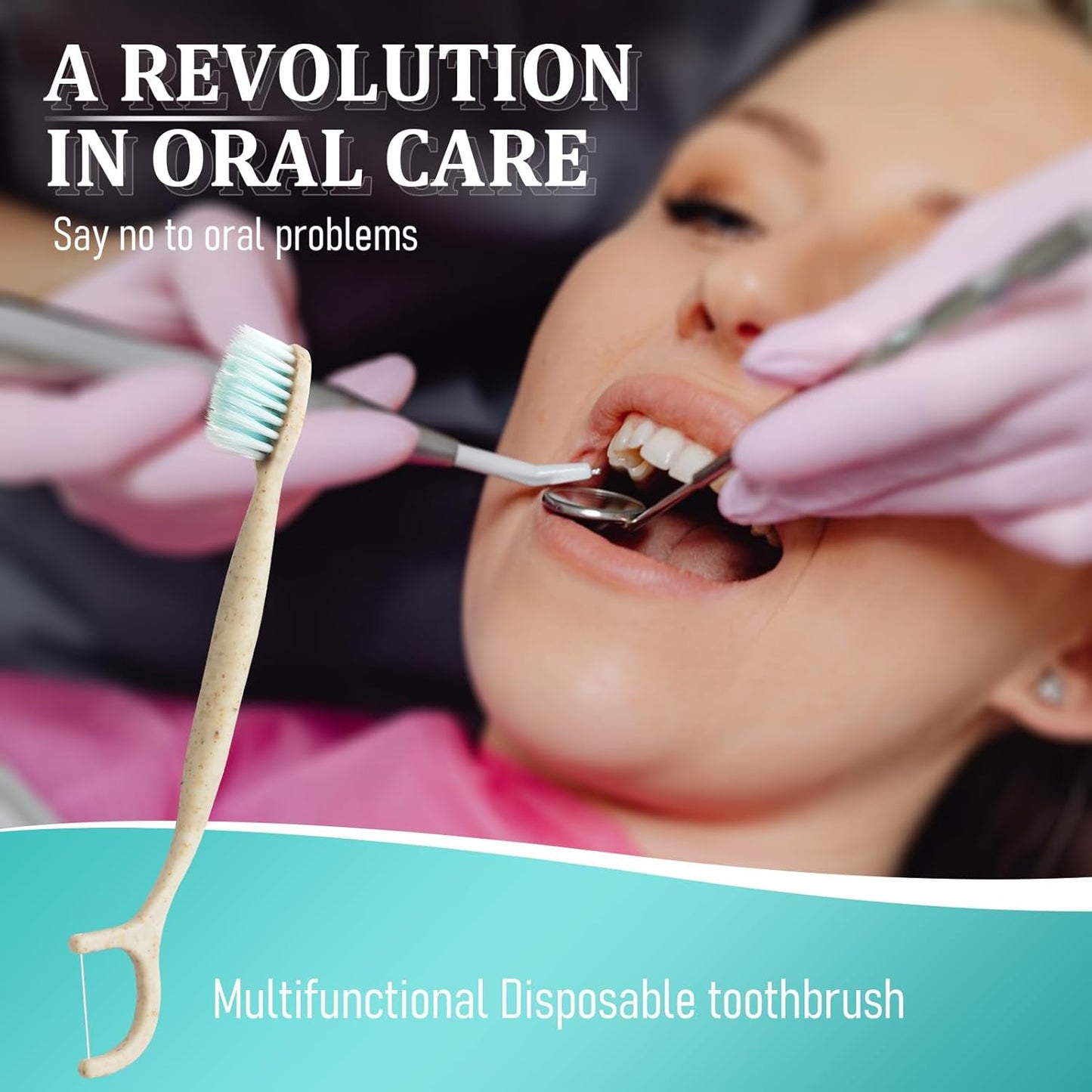 Travel Toothbrush Dental Floss Picks - 4 in 1 Biodegradable Disposable Toothbrushes with Tongue Scraper, Eco-Friendly Individually Wrapped Toothbrush for Adult Kids Travel Oral Care, 40 Pack