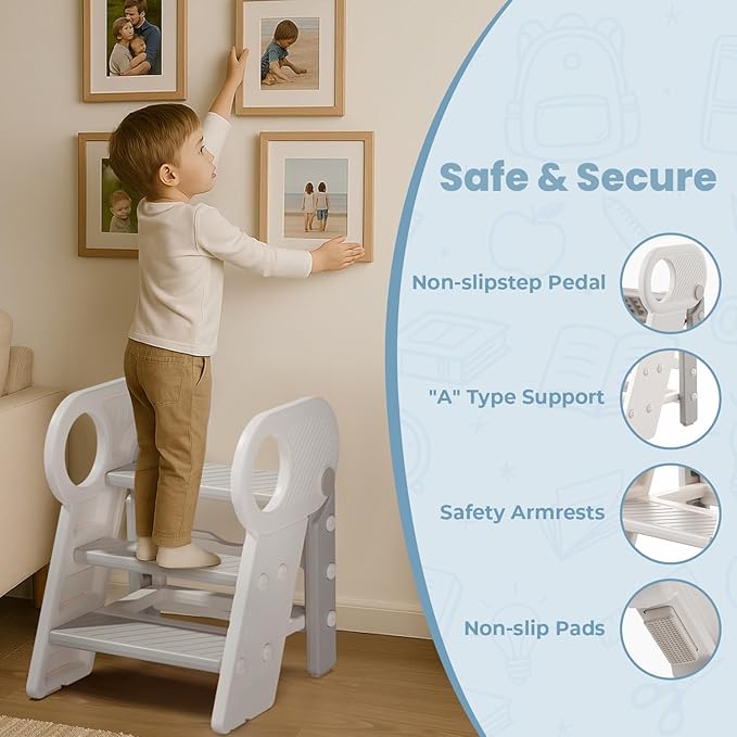 Toddler Step Stool for Bathroom Sink, Adjustable 3 Step Stop for Kids with Handles, Non-Slip Pads, Toilet Stool Potty Training, Kitchen Standing Tower for Bedroom Kitchen Counter Helper