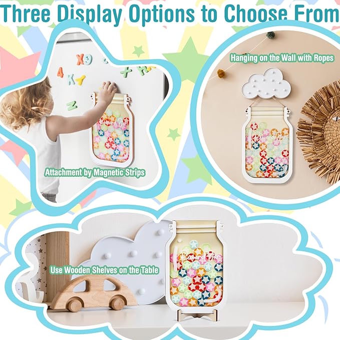 Herda Personalized Magnetic Reward Jar with 420 Pcs Holographic Stars Stickers - Responsibility Chart for Classroom Board, Home Routine Training & Kids Positive Behavior Management Tool(42Pcs Stars)