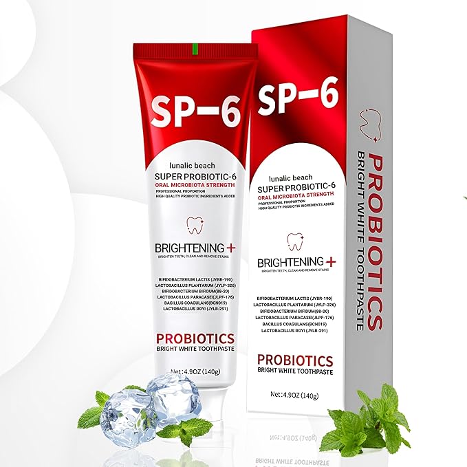 SP 6 Toothpaste for Teeth Brightening & Fresh Breath, 6 Probiotics Formula for Gum Health, Fluoride-Free, Mint Fresh Flavor, 4.9 oz (1, Mint)