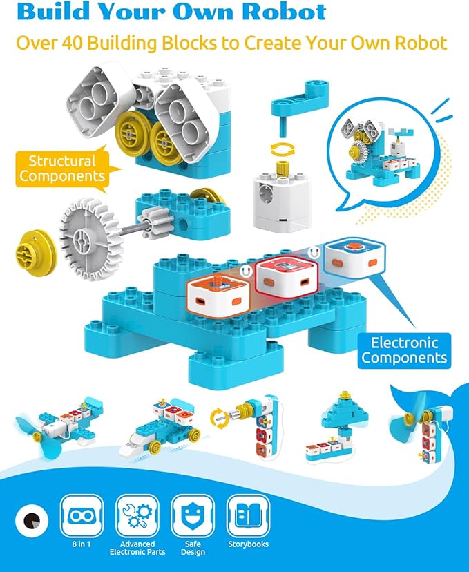 WhalesBot A1 Coding Toy for Kids, Building Block Robot, Fun STEM Toy with Magnetic Controller and Sensor Blocks, Screen-Free Coding with 3 Guide Books for Kids 3-6