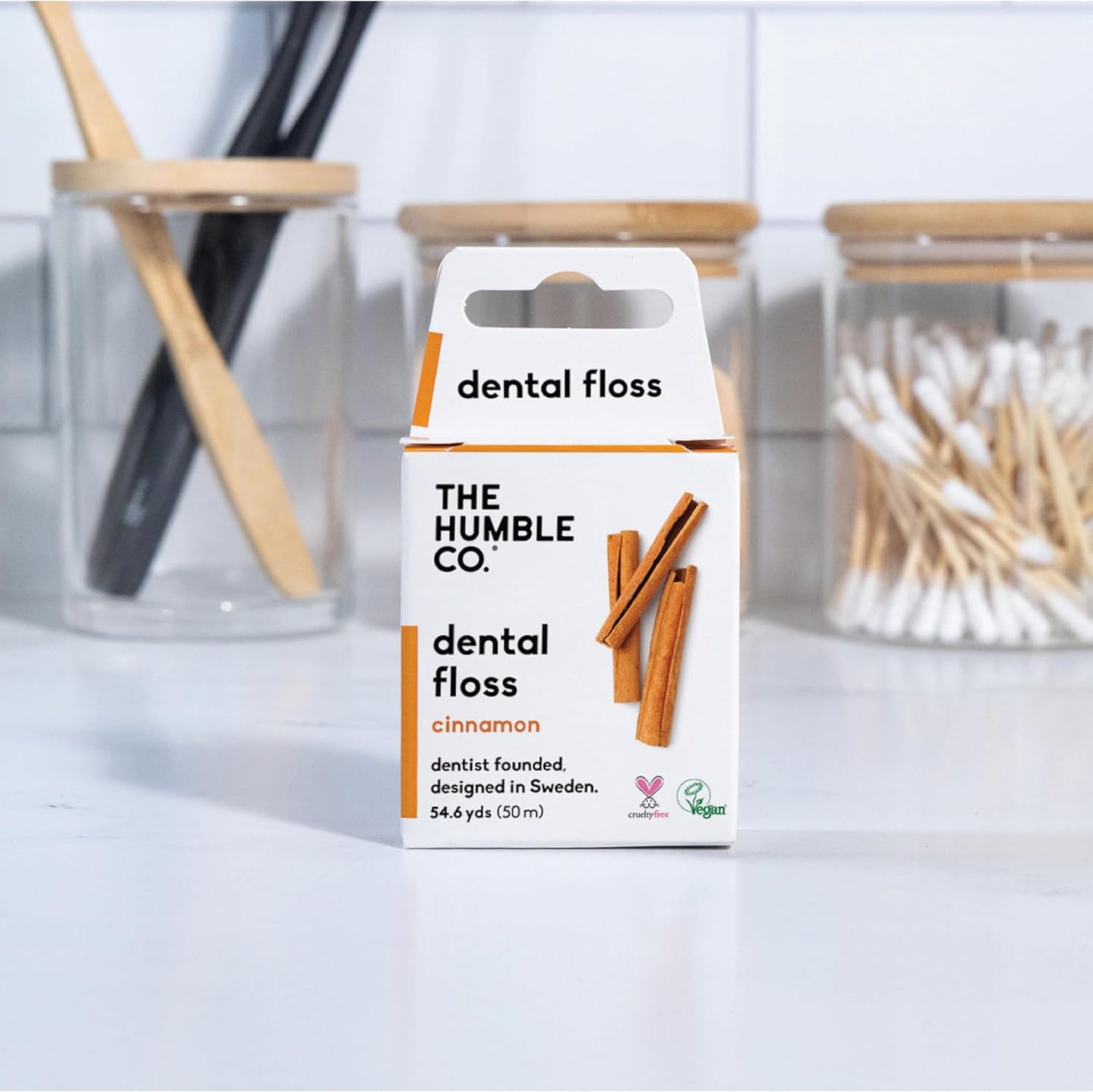 The Humble Co. Dental Floss (4pack) - Vegan, Waxed Dental Floss with Xylitol, 55 Yards of Adult and Kids Floss for Gum Care and Dental Care (Cinnamon)