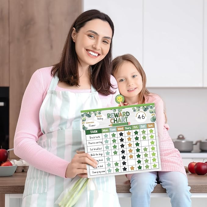 Reward Chart for Kids,Magnetic Behavior Chore Chart for Kids at Home,26 Eucalyptus Chore Charts,1960 Star Stickers,56 Reward Stickers,Incentive Chart to Develop Responsibility and Good Habits,Greenery