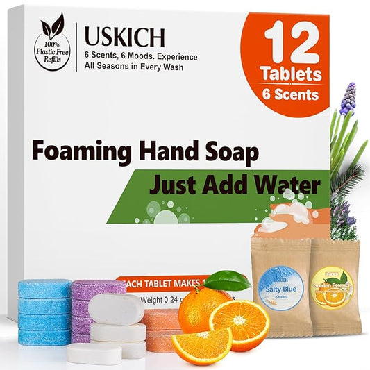 USKICH Foaming Hand Soap Tablet Refills -12Pack | Eco Friendly Products & Cleaning Supplies | Variety Fragrance Soap Refills Tablets for Using With Foaming Hand Soap Dispenser (12 x 8 Fl oz bottles)