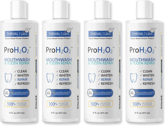 ProH2O2 Natural Mouthwash, Salt Swish, & Tooth Repair by Thrival Labs, Press Top Dispensing, Family Pack (4 Pieces)