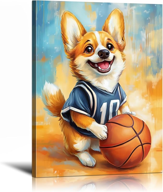 YOUHONG Animal Art Animal Canvas Wall Art Dog Poster with Inner Wooden Frame - Lightweight, Sports Wall Decor for Bedroom & Living Room Decoration Ready to Hang (12x15.7 Inches)