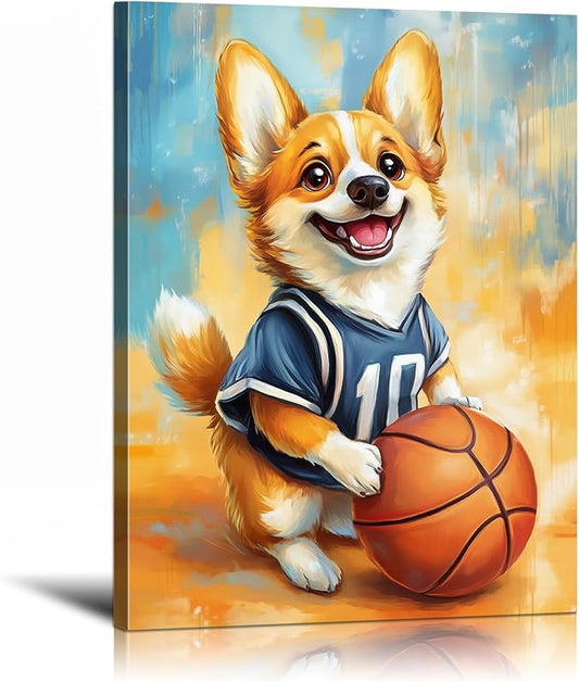 YOUHONG Animal Art Animal Canvas Wall Art Dog Poster with Inner Wooden Frame - Lightweight, Sports Wall Decor for Bedroom & Living Room Decoration Ready to Hang (12x15.7 Inches)