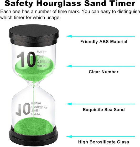 SuLiao 10 Minute Hourglass, Green Sand Clcok Timer, Colorful SandWatch 10 Min, Plastic Reloj De Arena 10 Minutos, Large Hour Glass Sandglass, Kitchen, Games, Classroom, Decor